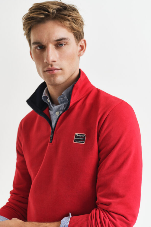 GANT Sudadera Con Media Cremallera En Contraste Rojo